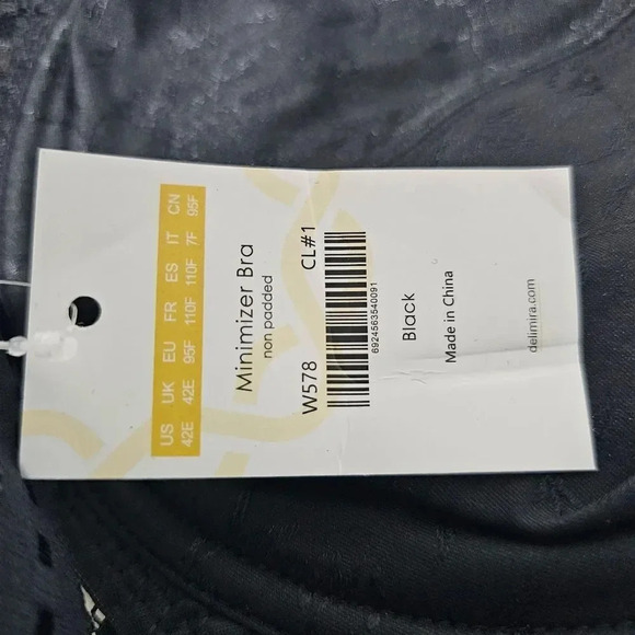 Delimara 42E minimizer black lace accent bra NWT - Picture 2 of 9